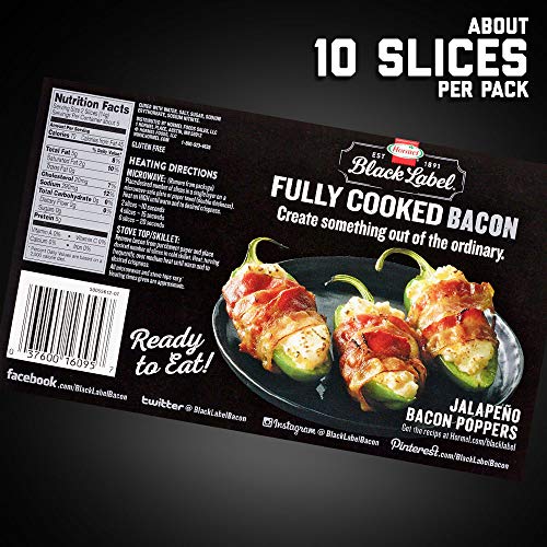 HORMEL BLACK LABEL Thick Cut, Fully Cooked Bacon for Ready to Eat Meals, No Refrigeration Needed, Gluten-Free, 2.52 oz Cooked