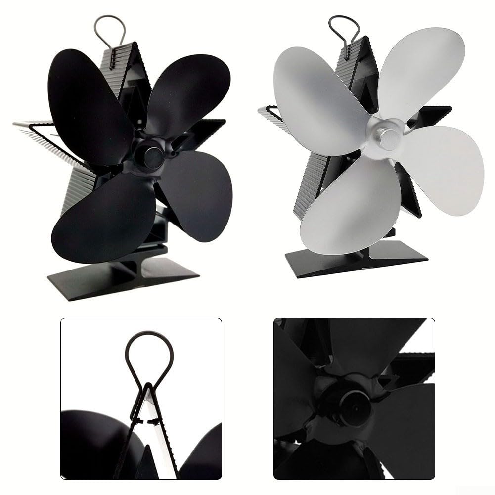 Ventola Stufa 4 Pale Silenziosa Autoalimentata per calore Ventola(Silver)
