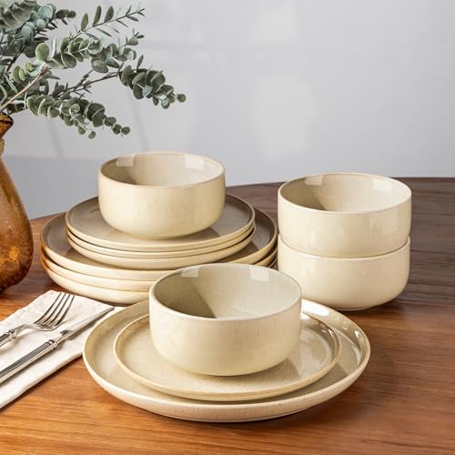Image of TheTerra Ceramic Dinnerware Set for 4, 12-Piece Plates and Bowls Set