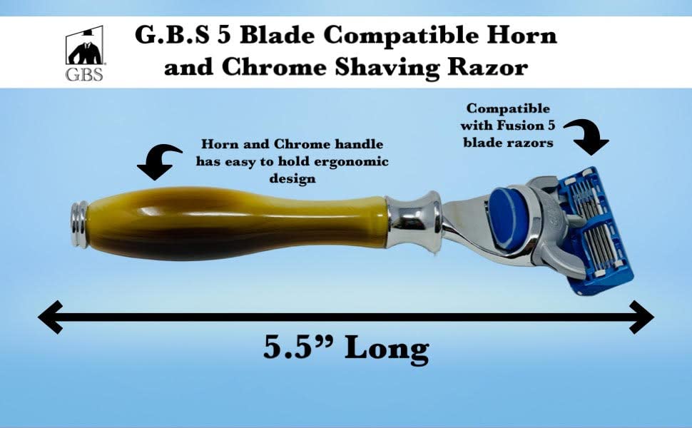 G.B.S 5 Blade Compatible Razor for Men, Shaving Kit for Men, Includes 1 Handle, 1 Razor Refill Cartridge (Horn Chrome)