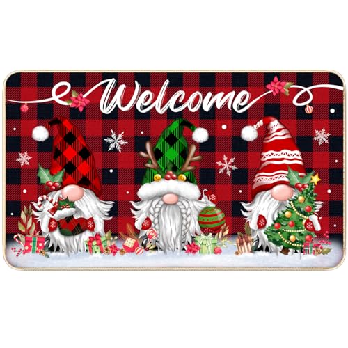 Image of TREWAVE Christmas Welcome Decorative Doormat Christmas Gnome Door Mat Non Slip Rubber Backing Floor Mat Seasonal Winter Holiday Front Porch Rugs for Outdoor Indoor Entrance, 29 x 17 Inch