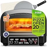 Elektrischer Pizzaofen bis 450°C für 37cm (14,6) große Pizza New York mit Pizzastein Indoor/Outdoor 2200W Garten für Zuhause kleine Back Ofen Tisch Flammkuchen mobiler inkl. Pizzaschieber