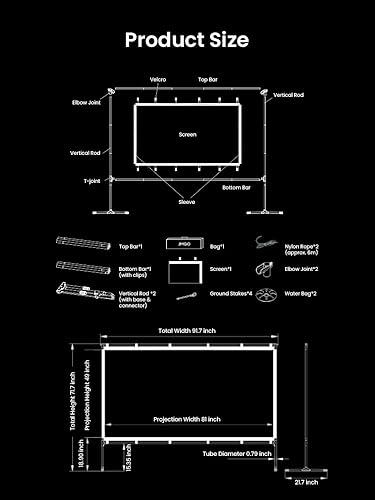 Miniatura 7 de JMGO Pantalla de proyector de 100 pulgadas, soporte 4K3DHDR, antiarrugas, alto contraste, proyección frontal y trasera, fácil configuración para
