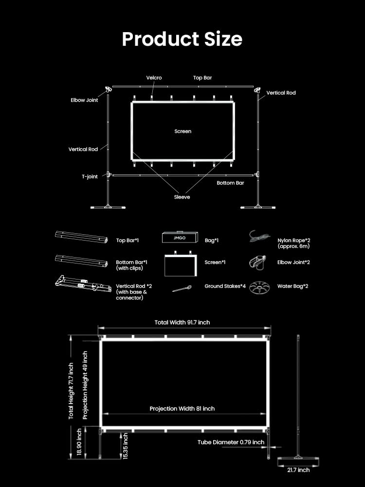 JMGO 100 Zoll Projektorleinwand, 4K/3D/HDR-Unterstützung, Anti-Falten, hoher Kontrast, Front- & Rückprojektion, einfache Installation für Heimkino, Outdoor-Filme, Büro & Gaming