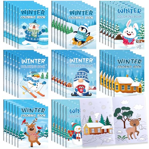Containlol 48 Pcs Winter Coloring Books Mini Penguin Reindeer Snowman