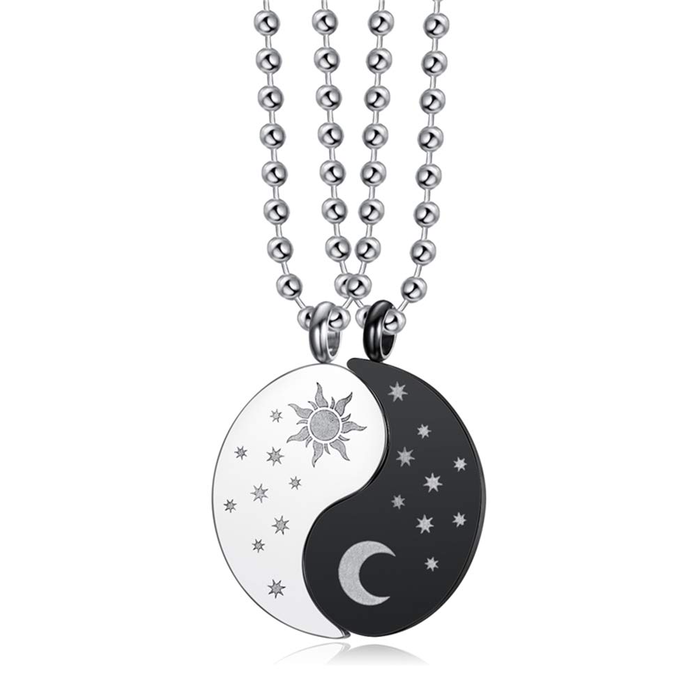 Blowin 2pcs Couples Yin Yang Puzzle Pendant Necklace Set Stainless Steel Sun Moon Matching Relationship Necklaces for His and Hers Lover Best Friends Friendship Jewelry