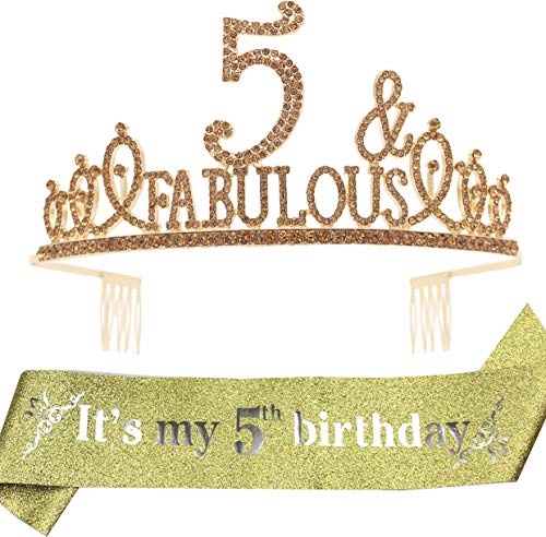 5th Birthday Gifts for Girls,5th Birthday Decorations Party Supplies,5th Birthday Tiara,5th Birthday Decorations Girl,5th Birthday Outfit for Girls,5 Birthday Crown,5th Birthday Tiara and Sash,5 Tiara