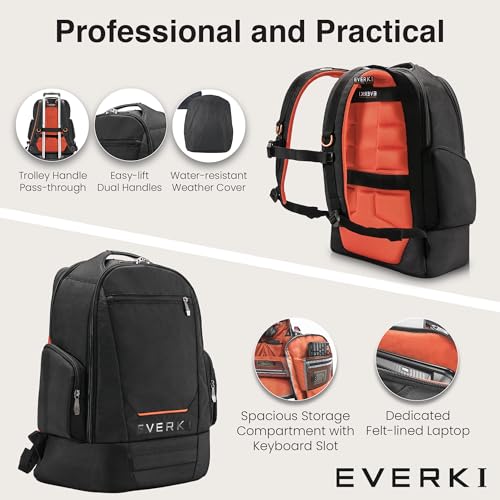 EVERKI ContemPRO 117 Laptop Backpack Fits up to 18.4” – Gaming, 42L Large Travel Backpack with Water-Resistant Rain Cover for Women & Men – Spacious Business Laptop Bag – Black (EKP117B)4