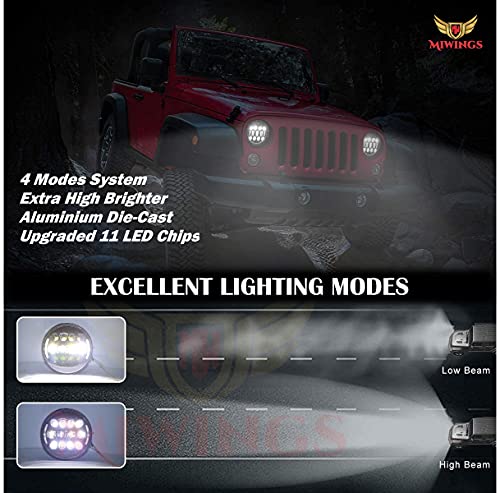 Image of Miwings 7 inch Round LED Stylish HC8CB4HID Hi /Low Beam Headlight 75W H4 Compatible with Royal Enfield, Jeep, Thar, motorcycle, Cars, Harley Davidson (Color Amber & White) (Pack of 1)