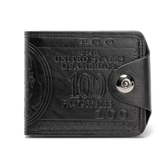 Generic Stylish Men's Wallet: Premium PU Leather Dollar Bill Design with Button Closure (Black), Varietos W1