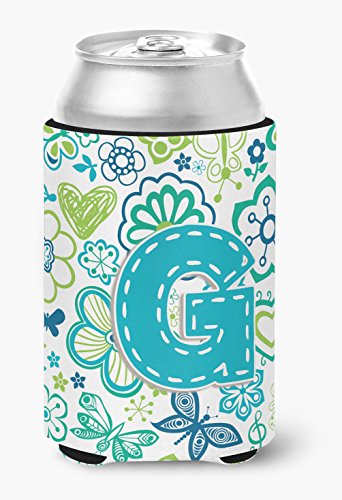 Letter G Flowers and Butterflies Teal Blue Can or Bottle Hugger CJ2006-GCC