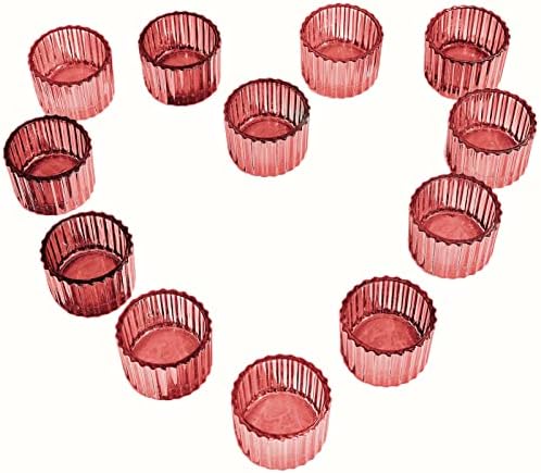 VOHO Rose Gold Tealight Candle Holder Set of 12, Vintage Tea Lights Candle Holder Bulk for Wedding Party Home Decor, Glass Candle Holders for Table Centerpiece(2'' x 1.4'' W/H)