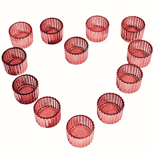Voho Rose Gold Tealight Candle Holder Set Of 12, Vintage Tea Lights Candle Holder Bulk For Wedding Party Home Decor, Glass Candle Holders For Table Centerpiece(2'' X 1.4'' W/H) #TOP10