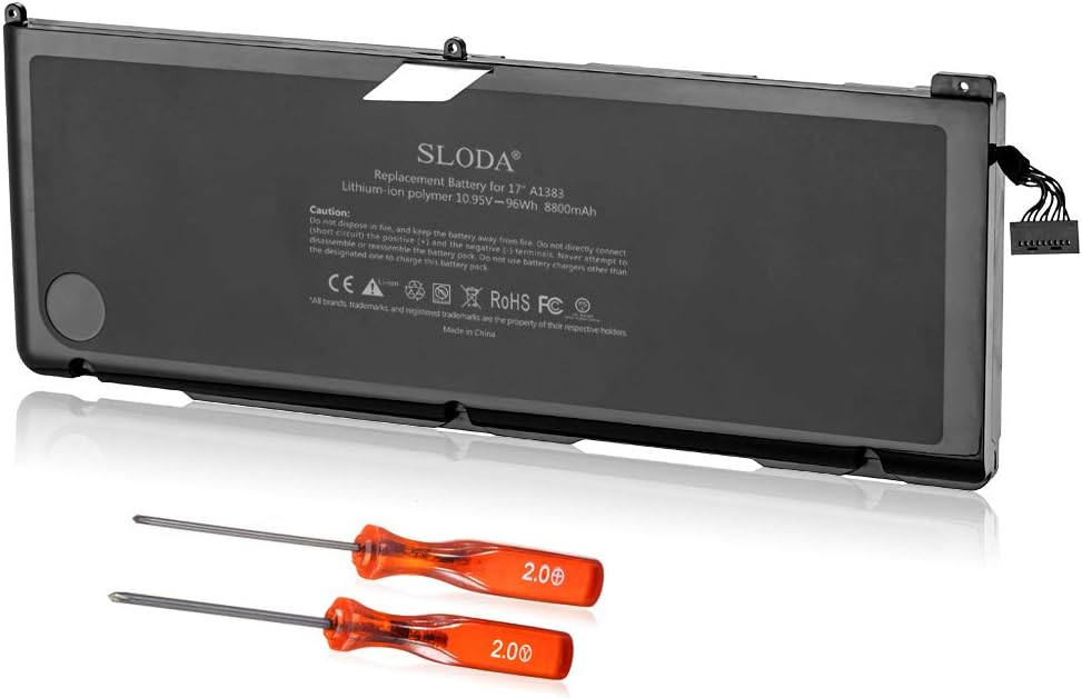 SLODALaptop Replacement Battery for Apple MacBook Pro 17" Core i7 A1297 (Only for 2011 Version) Apple A1383 020-7149-A 020-7149-A10 Notebook Replacement Battery (Li-Polymer 10.95V 8700mAh)