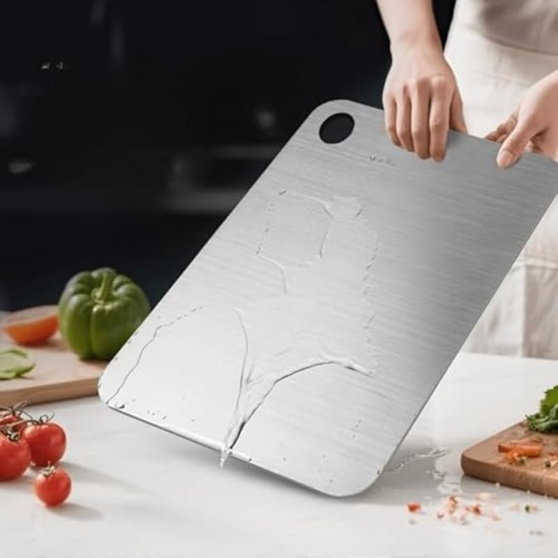 Tabla de cortar de acero inoxidable con agujeros redondos, para cocina, apta para cortar verduras y frutas