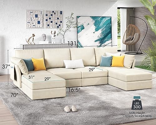 image for VANACC 131 Inches Modular Sectional Sofa, 6 Seats U Shaped Sofa with C