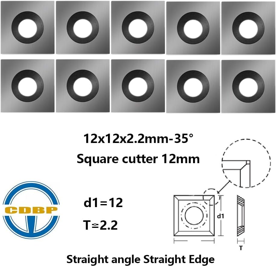 12mm Square Carbide Inserts, 12x12x2.2mm Tungsten Carbide Replacement Knives for Spiral Helical Planer Cutter Head and Woodworking Surfacing Router Bits, 10pcs