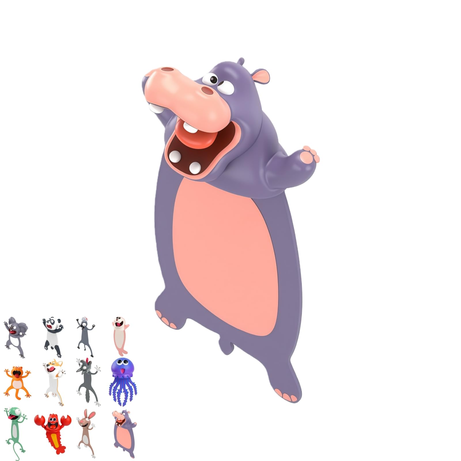​​Soft Flexible PVC 3D Cartoon Animal Bookmarks,Fun Squishy Non-Slip Page Holders for Adults,Cute Reading Accessories as Creative Gifts for Book Lovers,Students,Office (Hippopotamus)