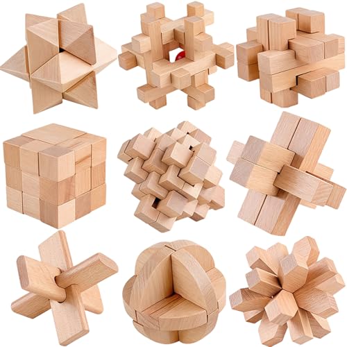 Holzsammlung - Holzsammlung 9 Pièces 3D Puzzle Casse Tête en Bois, Jeu Casse Tête, Jouets d'intelligence éducative, IQ Test Disentanglement Puzzles,Jouets pour des Enfants et des Adolescents#A