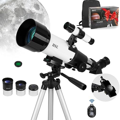 HSL Telescope for Adults & Kids, 70mm Aperture 400mm Focal Length Refractor Telescope for Astronomy Beginners(20x-100x) – Travel Telescopes with Carry Bag and Adapter(White)
