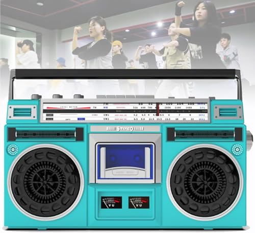 Radio lecteur de cassettes rétro, lecteur CD rétro classique des années 80 Boombox, Boombox de cassette AM/FM, haut-parleurs stéréo intégrés, prise en charge du lecteur CD d'entrée SD/USB pour green