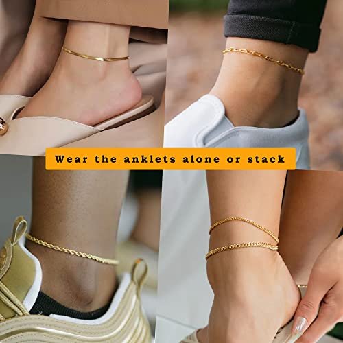 Reoxvo Gold Anklet For Women Waterproof Ankle Bracelets For Women 14K Gold Cuban Link Anklet Set For Women #TOP3