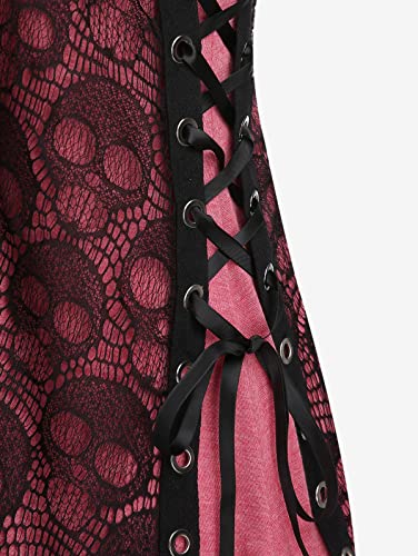 Rose Gal Womens Plus Size Gothic Skull Lace Overlay Sleeveless Strap Tank Top(Red_1/2X) #TOP3