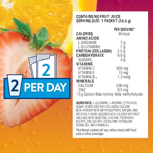 Juven Therapeutic Nutrition Drink Powder Including Collagen Peptides, Amino Acids, and HMB For Wound Healing Support, Fruit Punch, 30 Packets - Thumbnail 6