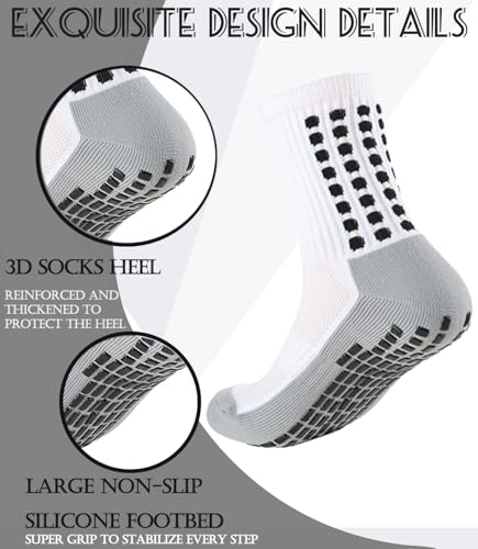 KMOLY 1 Set Soccer Grip Socks,Shin Guard Sleeves for Football Basketball for Men and Women Black/White One Size3