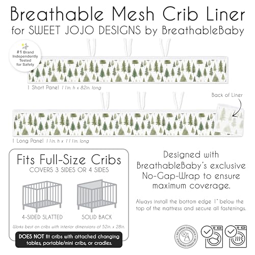 Image of Sweet Jojo Designs + BreathableBaby 2-Piece Breathable Mesh Crib Liner Set (Sage Green Woodland) for Boys /Girls, Baby, Infants /Newborn Nursery (Forest Themed, Nature, Pine Tree, Abstract, Watercolor)