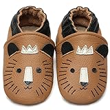 IceUnicorn Krabbelschuhe Baby Lauflernschuhe Jungen Mädchen Weicher Leder Babyhausschuhe Kleinkind rutschfeste Lederschuhe Baby(Brauner Tiger, 18-24 Monate)