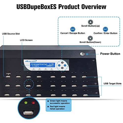 Vinpower Digital USBDupeBoxES Standalone 1 to 23 Multiple USB Flash Pen Drive and External USB Hard Drive HDD/SSD Copier Duplicator and Eraser with Asynchronous Operation