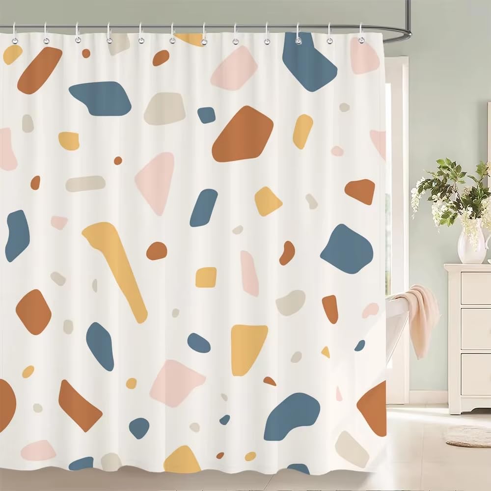 KELAIMI Abstract Geometric Shower Curtain - Modern Simple Waterproof Bathroom Curtain - Quick-Drying Polyester Bathtub Curtain with Hooks Style 13 180X180Cm