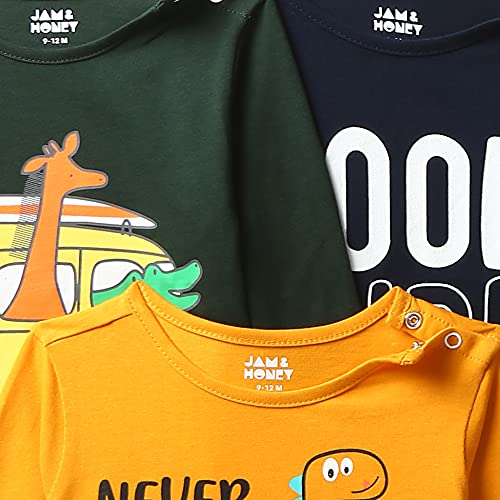 Image of Amazon Brand - Jam & Honey Baby Boy's Full Sleeves T-Shirt | 100% Cotton Printed Regular Fit T-Shirts | New Born Baby Clothes - 0 to 24 Months (Pack of 3)