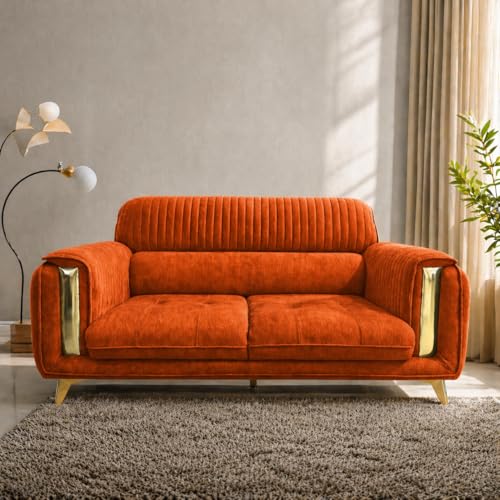 Image of Casaliving Gelio 3 Seater Sofa Set for Living Room (Orange Colour) Premium Fabric Sofa