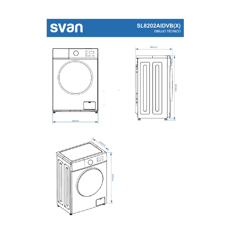 Svan Lavadora 8Kg Carga Frontal Inox SL8202AIDVBX. 1200rpm, Motor Inverter, 16 Programas, Función Stop&Go, Clase de Eficiencia Energética A