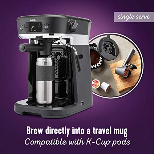 Image of Mr. Coffee All-in-One Occasions Specialty Pods Coffee Maker, 10-Cup Thermal Carafe, and Espresso with Milk Frother and Storage Tray, Black