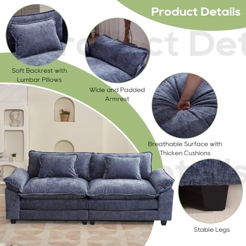 Image of Oprisen 86 inch Modular Sectional Sofa, Comfy Cloud Couch Sectional Sofa, Chenille Sofa Sleeper Deep Seat Sofa with Throw Pillows for Living Room (Blue, 86 inch- Loveseat)