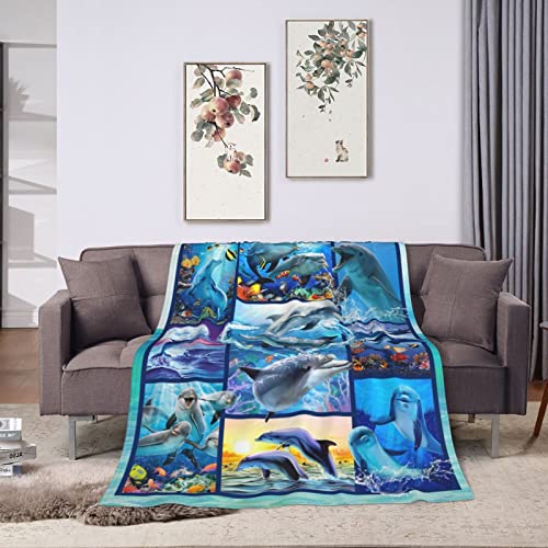 Dolphin Blanket Soft Warm Cozy Ocean Animal Blankets For Boys Girls Fuzzy Plush Dolphin Throw Blanket Fleece Flannel Kid Adults Blanket Gift For Couch Sofa 50"X40" #TOP4