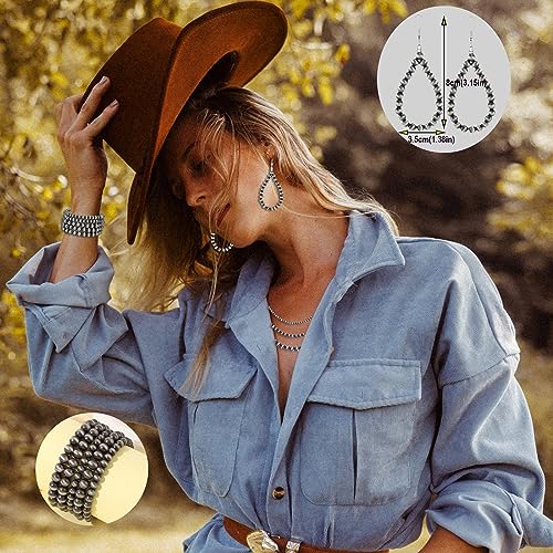 SONNYX Navajo Pearl Jewelry Set for Women - Pearl Necklace, Beaded Bracelet, Dangling Earrings, Multilayer Boho Vintage Choker Necklace - Western Jewelry for Cowgirl2