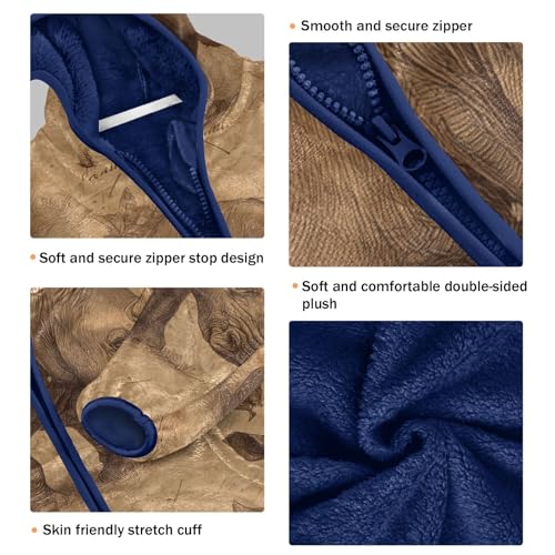 Rhino Pattern Print Toddler Fleece Jacket Girl Boys Hooded Fleece Jacket Coat Warm Outwear Zip-up 3-10T3