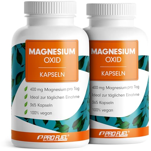Magnesium Kapseln 730x - 668mg Magnesiumoxid, davon 400mg Magnesium pro Kapsel - sehr hoher Magnesiumgehalt (60%) - Laborgeprüft mit Zertifikat - 100% vegan - 2x365 Magnesiumkapseln 1