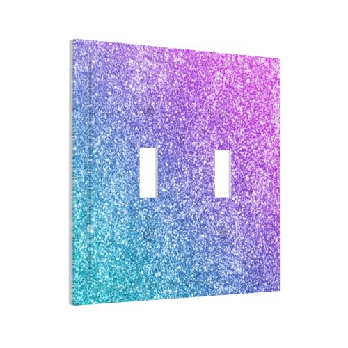 Decorative Switch Plate Covers Gillter Purple Pink Blue Gradient Sparkle 2 Gang Light Switch Cover Plate Unique Double Toggle Wall Plate Light Switch Covers for Bedroom Home Decor