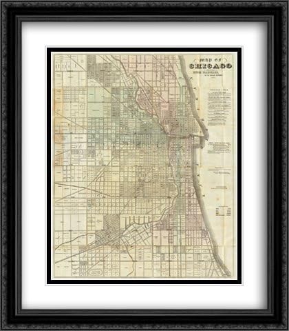 1857 Map of Chicago 2X Matted 28x32 Large Black Ornate Framed Art Print by The Cityscape Art Print Series