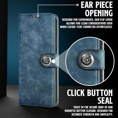 Image of WOW IMAGINE Shock Proof Flip Cover Back Case for 1+ OnePlus Nord CE 6 Lite 5G (Magnetic Button Flip Case | Wallet Pockets & Stand | Leather Finish | Aquamarine)