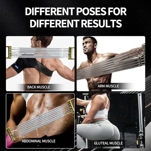 Expansor de pecho con 7 resortes desmontables para fitness en casa, mango de aleación de aluminio y resortes de ejercicio para entrenamiento muscular y culturismo