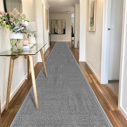 GOYLSER 20 ft Jute Entryway Runner, Rubber Backed Absorbent Extra Long Runner Rug for Hallway, Grey Laundry Room Runner Mat
