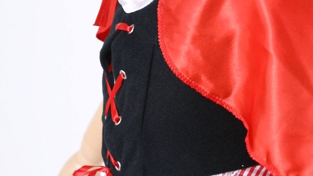 Disfraz Caperucita Roja con vestido, capa y bolsa color calabaza miniatura 7