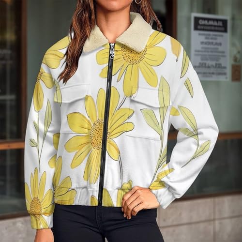 Sudadera grueso suave de peluche para mujer chaqueta de forro polar abrigo de flores retro 2