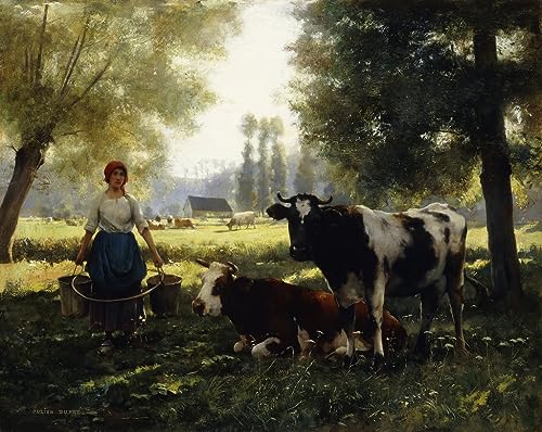 Toile une laitière avec ses vaches Julien Dupré - Solution déco grand format 60x90cm